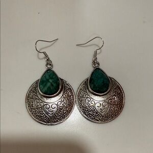 Silver and Green Teardrop Earrings
